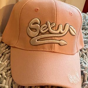 Ladies Pink & White Embroidered “Sexy” Hat Velcro Closure